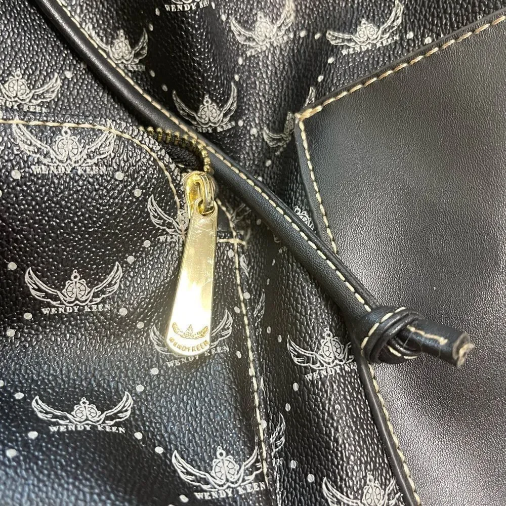 Wendy Keen Synthetic black and gray logo Backpack drawstring top closure.